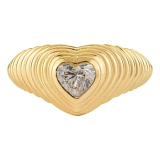 Gypsy Set 0.61ct Heart Cut Diamond Pinky Ring Size 5 in 14k Solid Yellow Gold For Sale