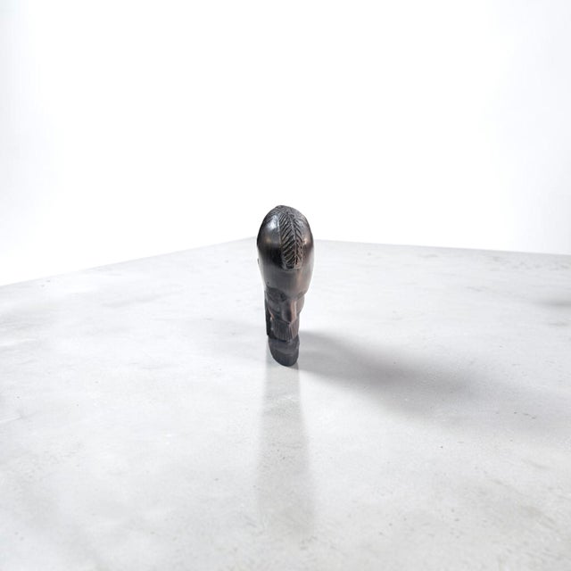 Mid-Century African Modernist Style Carved Wood Head Sculpture, 1960s For Sale - Image 6 of 7