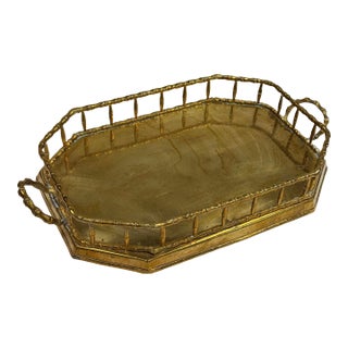 Vintage Brass Faux Bamboo Rail Gallery Tray For Sale