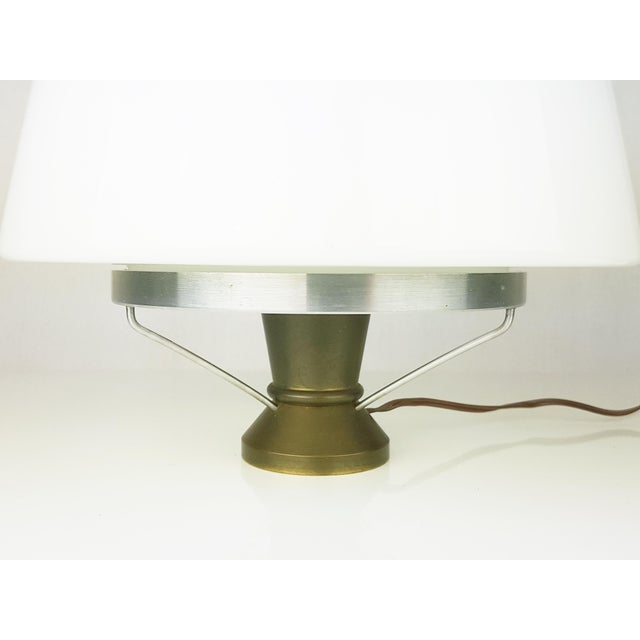 1950s Mid-Century Brass & Aluminum Table Lamp with Opaline Glass Shade, 1950s For Sale - Image 5 of 9