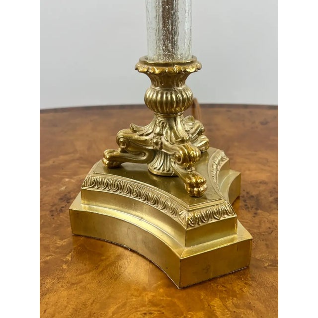 1970s Vintage Empire Style Brass Fluted Crystal Column Table Lamp 1970's , a Pair For Sale - Image 5 of 11