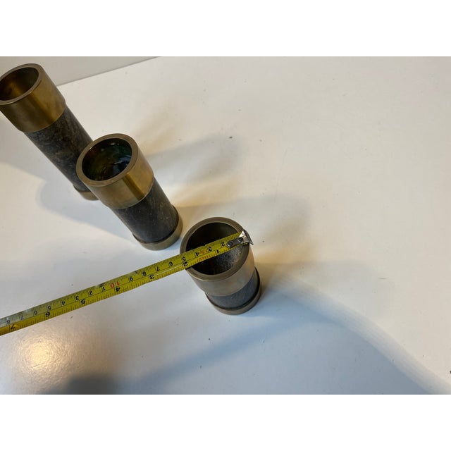 Metal Mid-Century Natural Stone and Brass Candleholders from Saulo Norway, 1960s, Set of 3 For Sale - Image 7 of 8