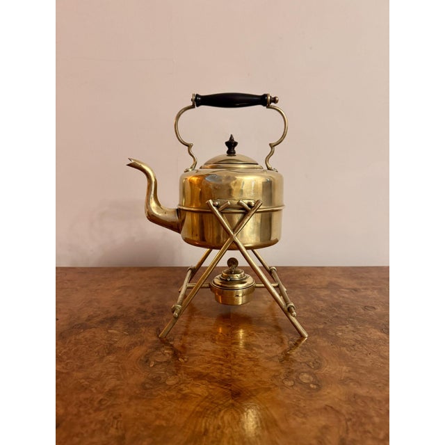 Metal Antique Edwardian Brass Spirit Kettle and Stand, 1900s, Set of 2 For Sale - Image 7 of 7