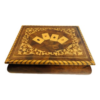 Vintage 1960’s Italian Inlaid Wood Card Box For Sale