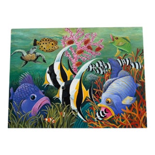 Hand-Painted Tropical Reef Fish Gallery-Wrapped Canvas Painting For Sale