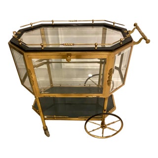 Mid 20th Century Regency Style Vintage Brass & Glass Teacart For Sale