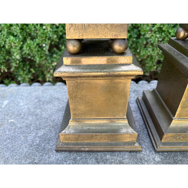 Mid-Century Modern 1960s Pair of Hollywood Regency Brass Obelisks For Sale - Image 3 of 7