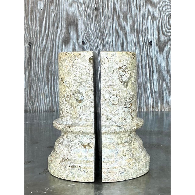 Vintage Boho Stone Column Bookends - Set of 2 For Sale - Image 9 of 9