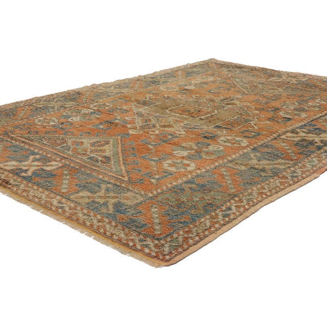 53899 Vintage Orange Turkish Oushak Rug, 04'00 x 05'08. Bringing together Bohemian flair and nomadic allure, this hand-...