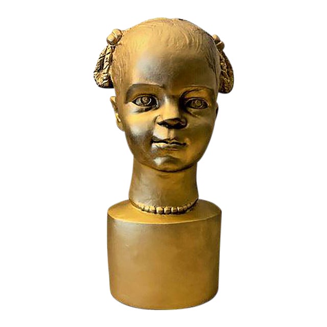 Painted Cast Chalkware Sculpture "The Golden Child" Signed Circa 1994 For Sale