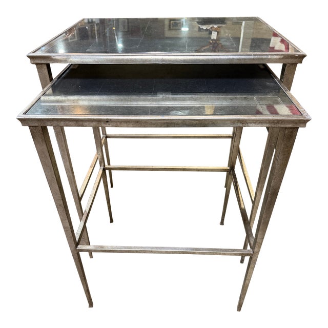 Restoration Hardware Mirrored Nesting Table - Set of Two For Sale