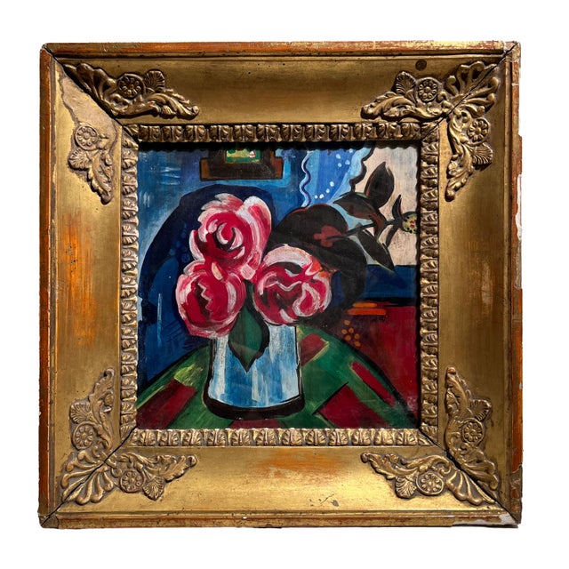 German Expressionist Artist, Still Life with Vase of Flowers, Oil Tempera on Panel, 20th Century, Framed For Sale - Image 15 of 15