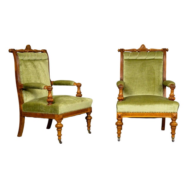Green Armchairs, Set of 2 For Sale