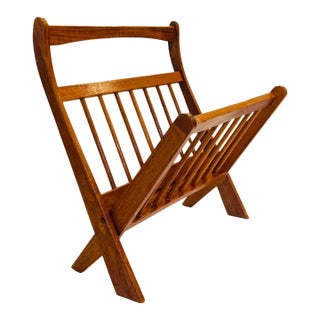 Vintage Danish Modern Teak Folding Magazine Rack | Mid-Century Scandinavian Magazine Stand | Attributed to Ernest Sohn for Etco For Sale