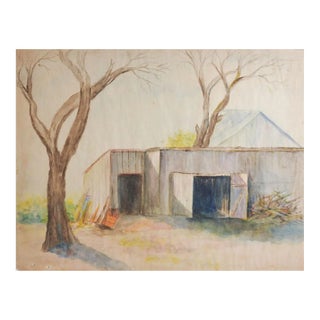 Vintage Farm & Barnyard Watercolor Painting For Sale
