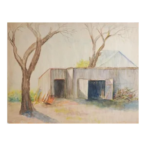 Vintage Farm & Barnyard Watercolor Painting