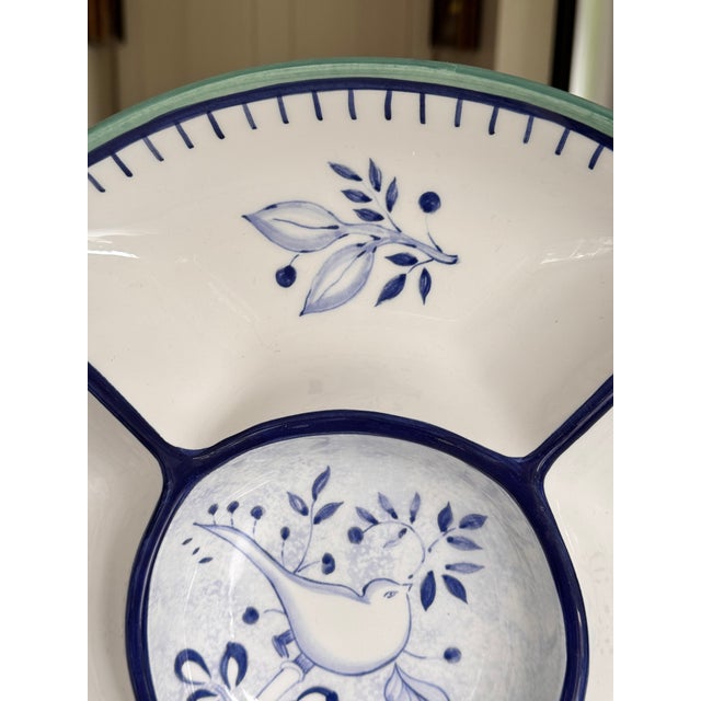 Ceramic Made in Portugal Villeroy & Boch Bluebird Pattern Chip & Dip For Sale - Image 7 of 11
