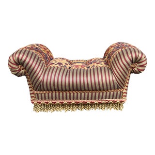 Victorian Style Floral & Fringe Ottoman For Sale