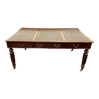English Writing Desk in Mahogany and Leather For Sale