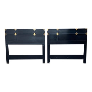 Black Lacquer & Brass Campaign Twin Headboards - a Pair For Sale