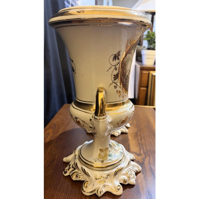 Rococo Antique Pair French Edwardian Campana Porcelain Urns Vases Still Life Flowers For Sale - Image 3 of 8