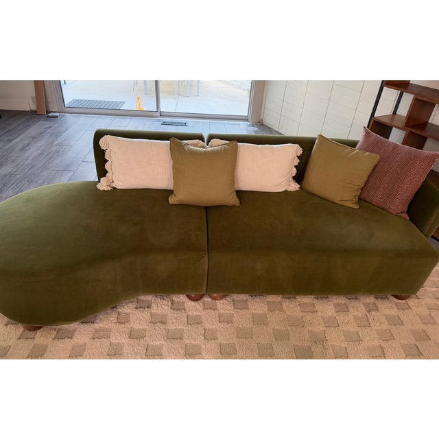 Mid-Century Modern Stunning Olive Green Velvet Curved Sectional Sofa For Sale - Image 3 of 4