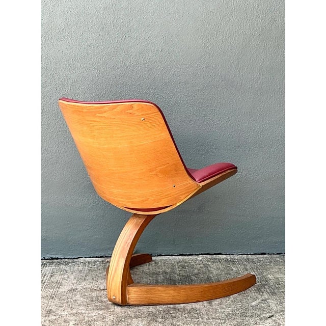 Vintage Wood and Vinyl Cantilever Chair After George Mulhauser For Sale - Image 12 of 12