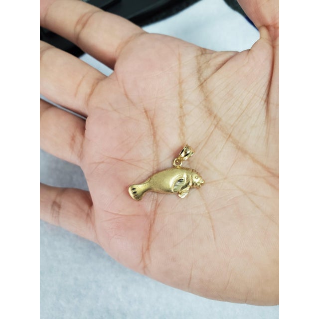 Contemporary Manatee with Diamond Cuts Charm/Pendant For Sale - Image 3 of 3