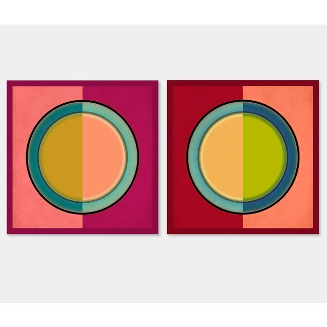 Mid-Century Modern Circle & Square Geometric Art Prints Graphic Diptych Set of 2 by Angela Cameron For Sale - Image 3 of 5