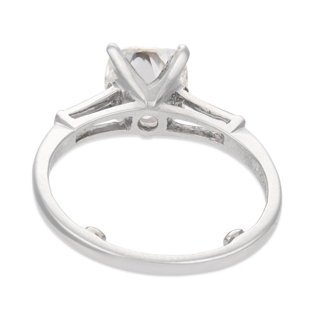 1930s Art Deco Gia 1.62 Carat Old Mine Cut Diamond Platinum Engagement Ring, Size 5.5 For Sale - Image 4 of 6