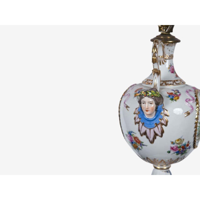 Ceramic Mid 20th Century Regency Style, Urn Table Lamps, Porcelain, Painted Wood, France - a Pair For Sale - Image 7 of 10