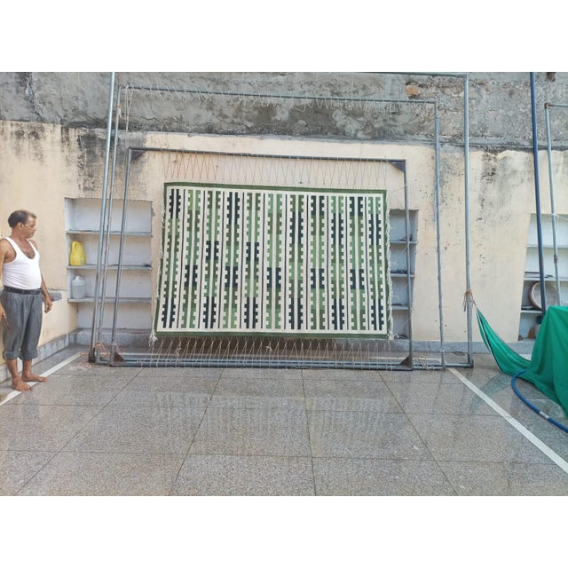 Textile Handmade Cotton Rug, Natural Vegetable Dyed, Green and White Marianne Rug - 6'x9' For Sale - Image 7 of 13
