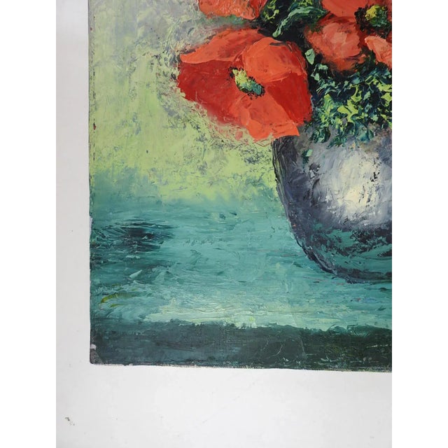 Late 20th Century Contemporary Vibrant Impasto Poppies Still Life Painting For Sale - Image 5 of 7