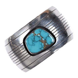 Vintage Native American sterling/turquoise shadowbox cuff bracelet For Sale