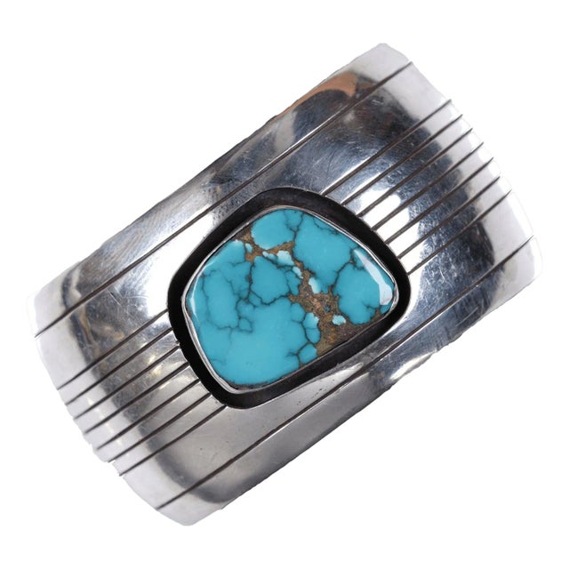 Vintage Native American sterling/turquoise shadowbox cuff bracelet For Sale