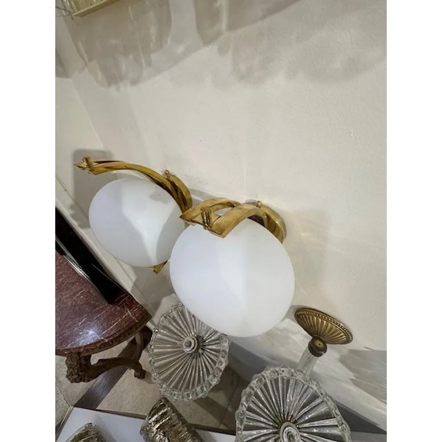 Pair of Modern Murano Glass and Brass Ball Form Sconces For Sale - Image 4 of 5