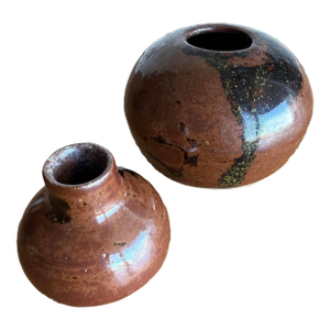 Pair of Contemporary Handthrown Ceramic Mini Bud Vases, Signed by Artist