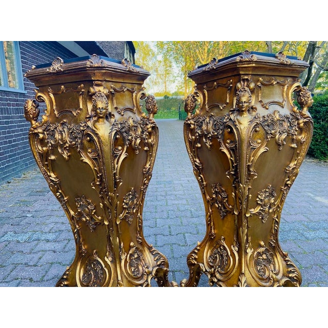 1990s Italian Baroque Gold Resin Pedestals - Pair of 2 Pc For Sale - Image 11 of 17
