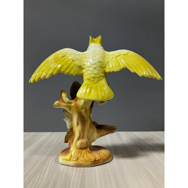 1940s 1940s California Pottery Ceramic Tropical Cockatoo on Hibiscus Branch Statue For Sale - Image 5 of 13