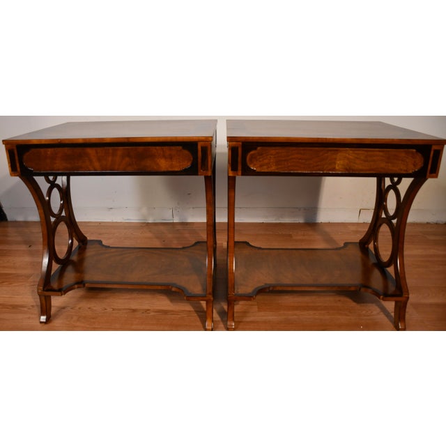 1980s Maitland Smith Regency Style Mahogany Banded Rosewood Pair Side Tables / End Tables For Sale - Image 10 of 18