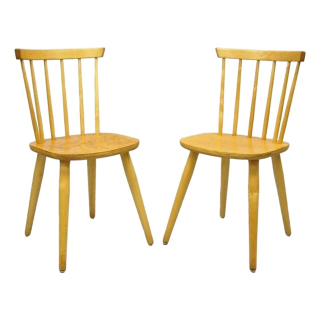 Vintage Mid Century Modern Spindle Back Birch Maple Side Chairs - A Pair For Sale