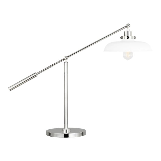 Chapman & Myers by Visual Comfort Studio Wellfleet Wide Desk Lamp, Matte White & Polished Nickel For Sale