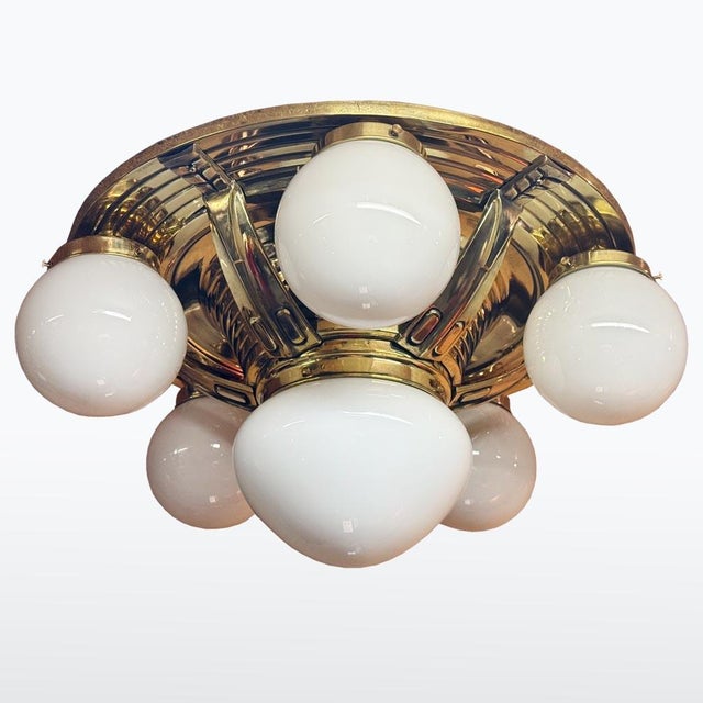Art Nouveau Brass and Glass Ceiling Light, 1920s For Sale - Image 4 of 7