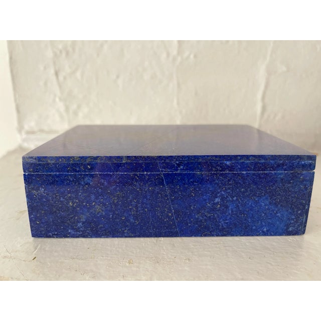 Early 21st Century Hand Carved Lapis Lazuli Mosaic & Marble Interior Jewelry Box For Sale - Image 4 of 12