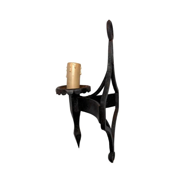 Gothic Late 19th Century Forged Iron Sconce With Scalloped Bobeche For Sale - Image 3 of 6