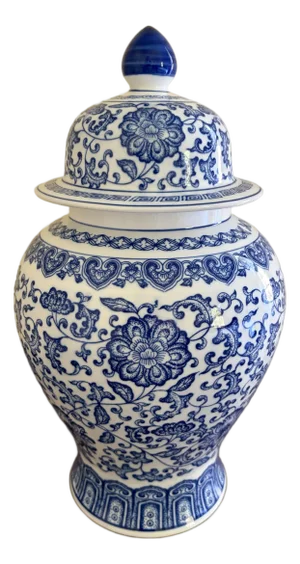 Chinoiserie Large Blue and White Porcelain Ginger Jar