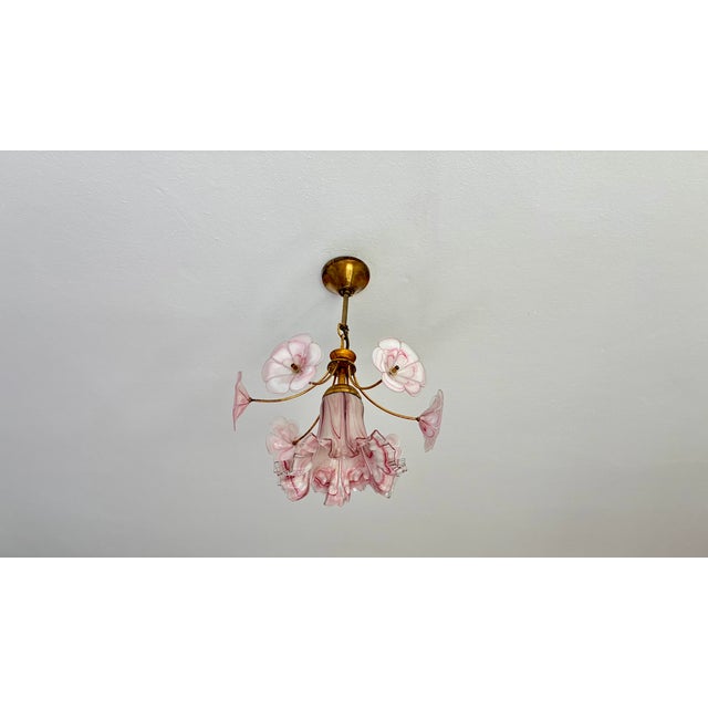 Vintage Murano Glass Ruffled Floral Pendant Light – Pink Swirl & Daisy Shades For Sale - Image 17 of 18