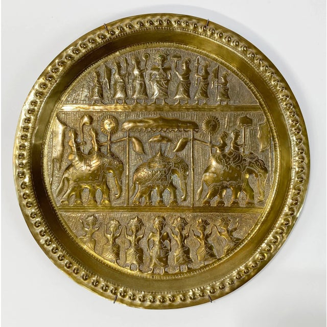 Vintage Egyptian Style Brass Tray With Elephant Caravan Motif For Sale In Kansas City - Image 6 of 6