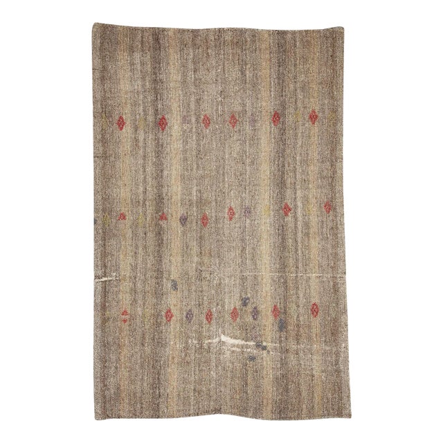 Brown & Gray Vintage Modern Kilim For Sale