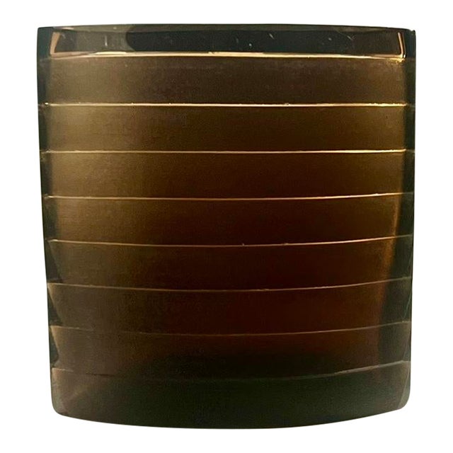 Vintage Libera Czech Republic Smoky Brown Crystal Vase Pocket Shaped Vase For Sale